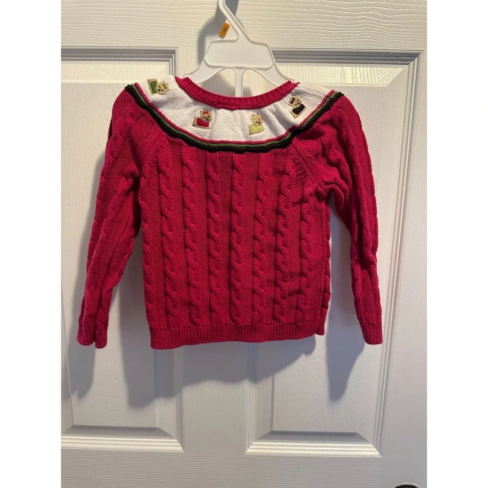 Vintage Gymboree Toddler Girl Red Cable Knit Cardigan Sweater Pups and Kisses 3T